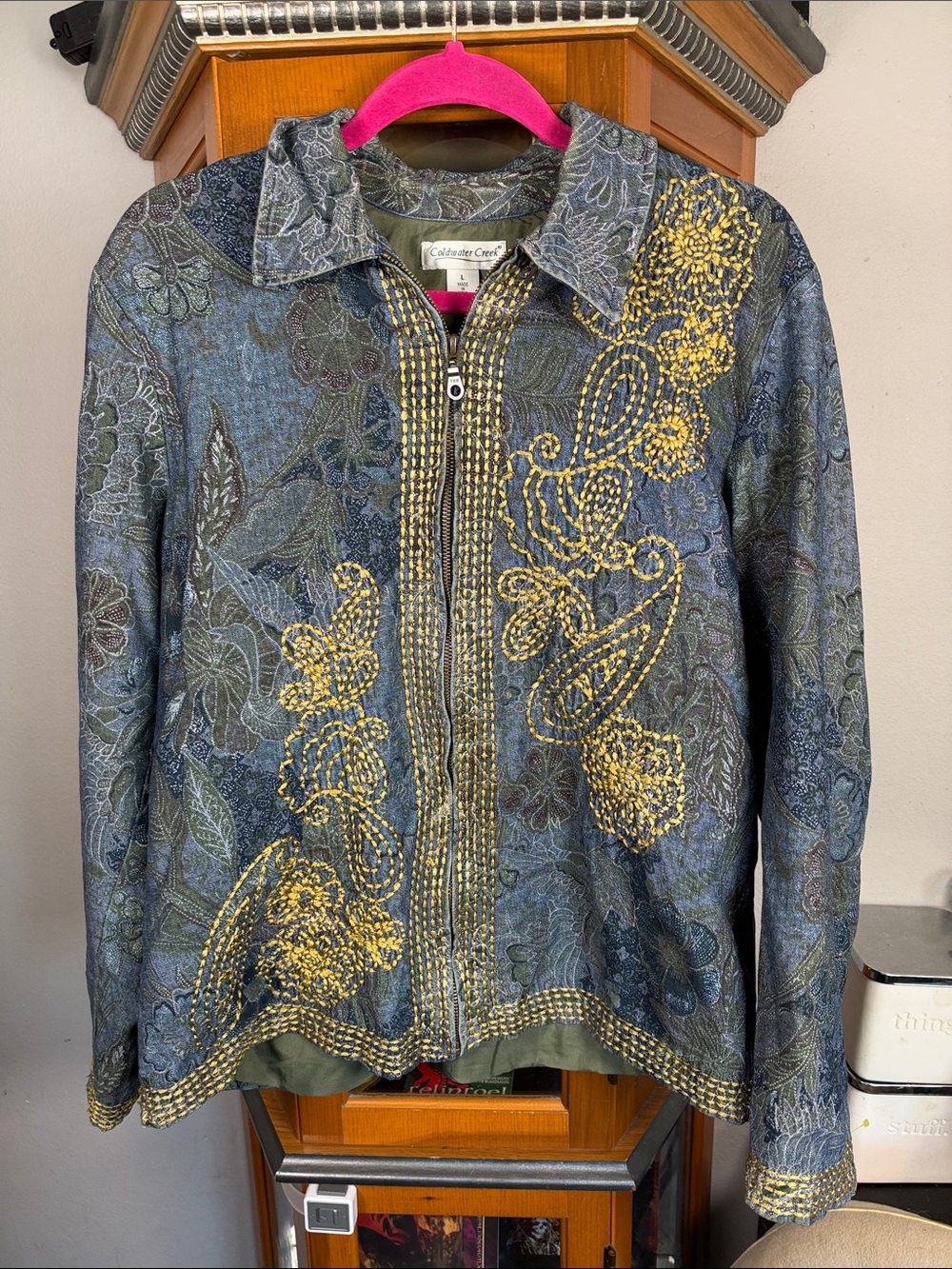 Coldwater Creek Blue Jacket with Gold Embroidery